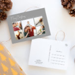 Cartão Postal De Festividades Natal moderno | Silver Script Cinco-Foto<br><div class="desc">Este Natal moderno | o cartão-postal de cinco fotos de feriado em prata é perfeito para o seu chique minimalista, boho prateado e cartões de natal branco. A caligrafia manuscrita branca é delicada e rústica enquanto permanece elegante e elegante. Você descobrirá que tudo sobre este produto é editável, portanto sinta-se...</div>