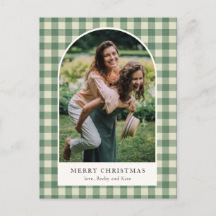 Cartão Postal De Festividades Natal Moderno Verde Xadrez Rústico em Arco