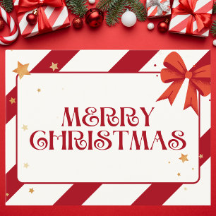 Cartão Postal De Festividades Natal Moderno Vermelho e Branco Strike