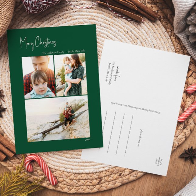 Cartão Postal De Festividades Natal moderno | Vertical Verde 3 Foto (Criador carregado)