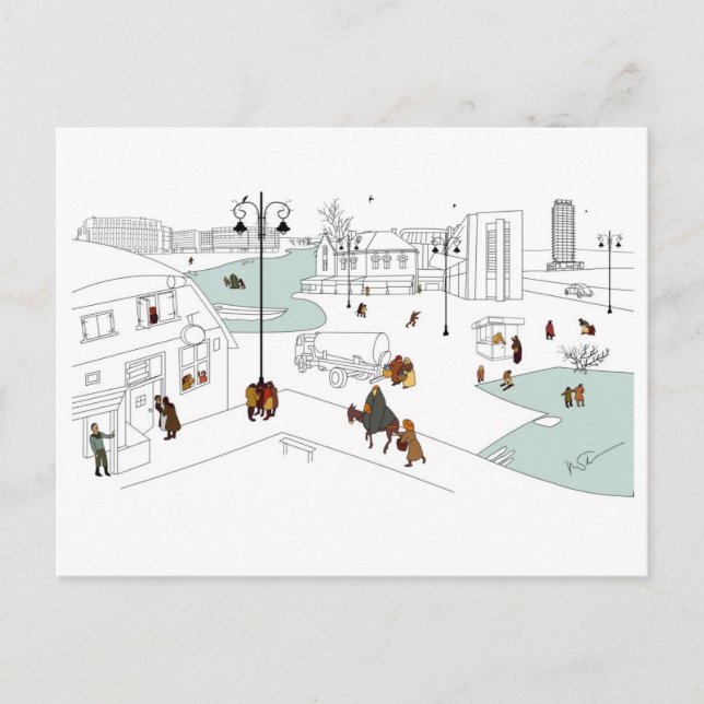 Cartão Postal De Festividades Natal na cidade moderna (Frente)