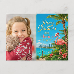 Cartão Postal De Festividades Natal na Flórida com tema de Flamingo Tropical