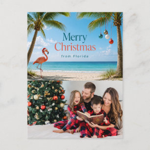Cartão Postal De Festividades Natal na Flórida com tema de Flamingo Tropical