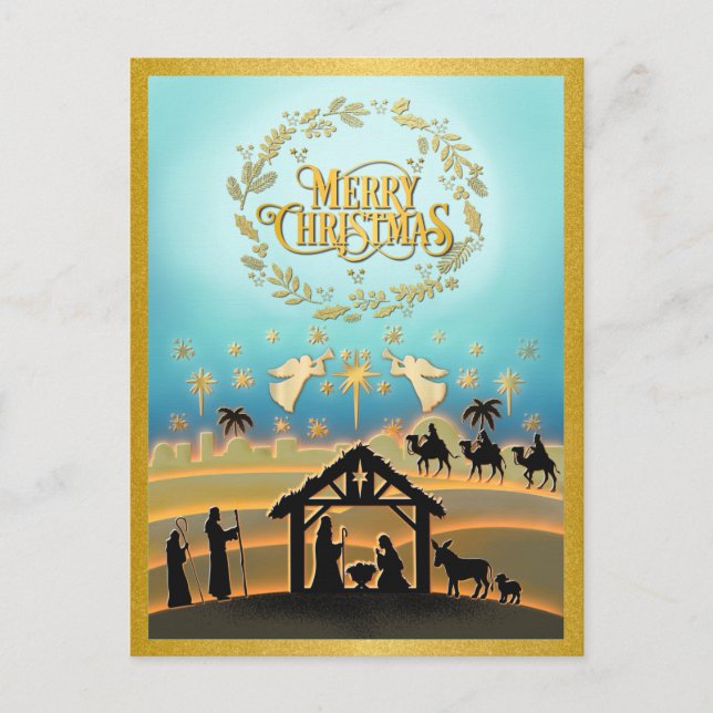 Cartão Postal De Festividades Natal Natividade Bebê Jesus na cena de Manger (Frente)