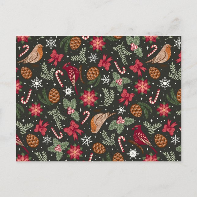 Cartão Postal De Festividades Natal Natural Ditsy (Frente)