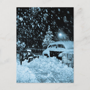 Cartão Postal De Festividades Natal nevado em Nova Iorque Vintage