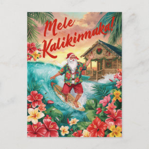 Cartão Postal De Festividades Natal no Havaí com Papai Noel