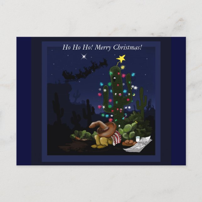 Cartão Postal De Festividades Natal no sudoeste acendeu cacto (Frente)