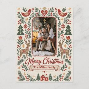Cartão Postal De Festividades Natal Nórdico com Rena de Arte Popular com Foto Pe