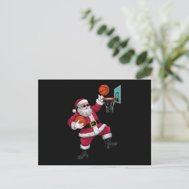 Cartão Postal De Festividades Natal Papai Noel Dunking Um Xmas De Basquete (Em pé/Frente)