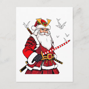 Cartão Postal De Festividades Natal Papai Noel Samurai Arte Japonesa