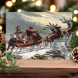 Cartão Postal De Festividades Natal Papai Noel Voador Trenó Rena Natal Antigo