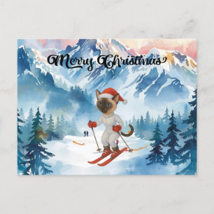 Cartão Postal De Festividades Natal para Cat Papai Noel fã de Gato Siamês
