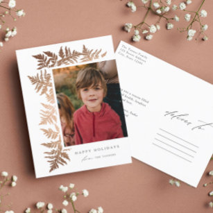 Cartão Postal De Festividades Natal para o Elegant Rosa Dourado Garland 2 Fotogr