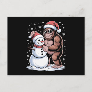 Cartão Postal De Festividades Natal Pé Grande Sasquatch Boneco de Neve Chapéu do