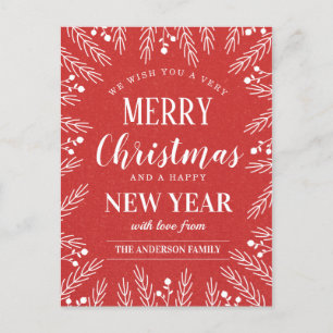 Cartão Postal De Festividades Natal Personalizado Vermelho Feliz Ano Novo