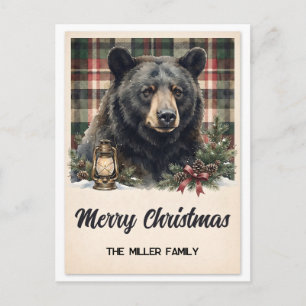 Cartão Postal De Festividades Natal Plaid Urso Preto Personalizado Natal