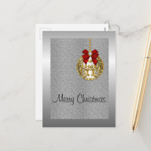 Cartão Postal De Festividades Natal prateado, Ouro Bauble