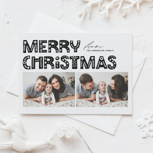 Cartão Postal De Festividades Natal preto e escandinavo com duas fotos