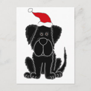Cartão Postal De Festividades Natal preto engraçado do cão de Terra Nova