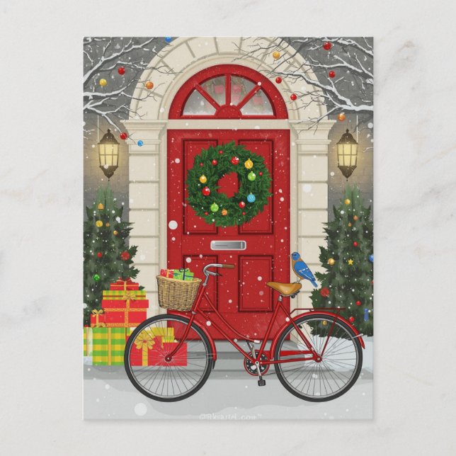 Cartão Postal De Festividades Natal Red Door Bicycle Holiday Scents (Frente)