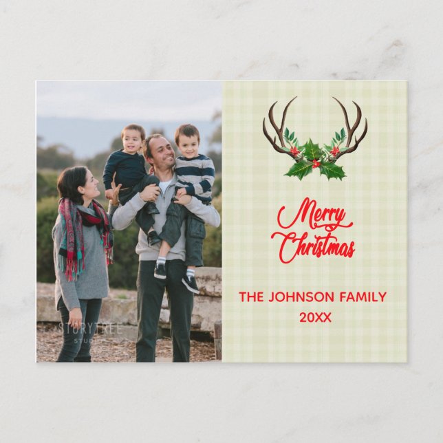 Cartão Postal De Festividades Natal Rustic Antlers (Frente)
