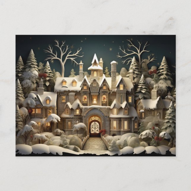 Cartão Postal De Festividades Natal Snowy Manor Storybook Wonderland (Frente)