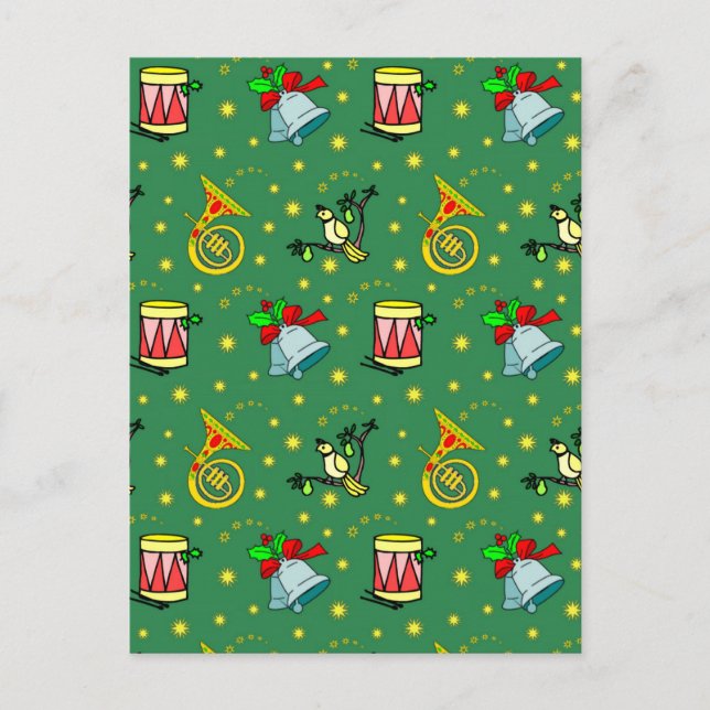 Cartão Postal De Festividades Natal, trompas franceses e cilindros magentas (Frente)