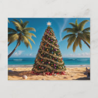 Natal tropical com árvore decorada em uma praia