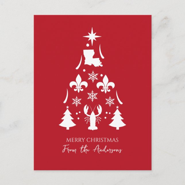 Cartão Postal De Festividades Natal Vermelho Cajun Feriado (Frente)