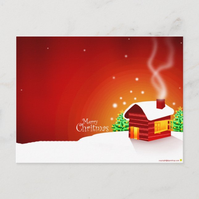 Cartão Postal De Festividades Natal vermelho da casa (Frente)