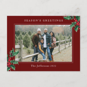 Cartão Postal De Festividades Natal Vermelho Personalizado Simples Holly Berry