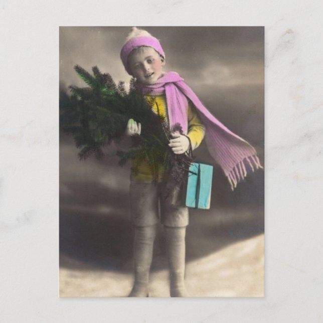 Cartão Postal De Festividades Natal vintage Boy (Frente)
