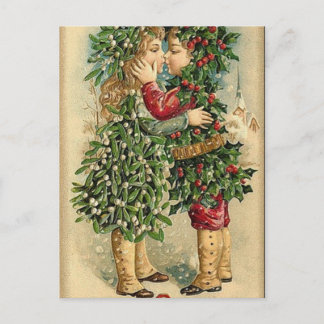 Cartão Postal De Festividades Natal Vitoriano Beijo Retro Feriado Vintage