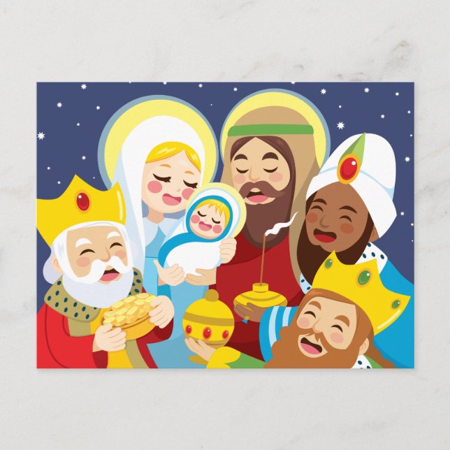 Cartão Postal De Festividades Natividade Cena Bebê Jesus Nascimento (Frente)