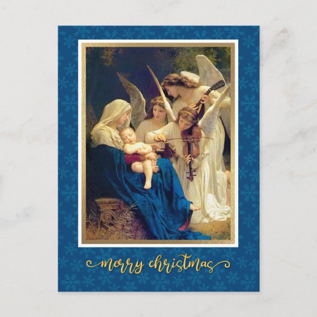 Cartão Postal De Festividades Natividade Clássica Angels Música "Feliz Natal" (Frente)