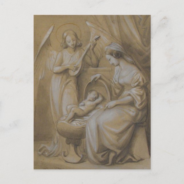 Cartão Postal De Festividades Natividade Desenhando Virgem Mary Bebê Jesus Crist (Frente)