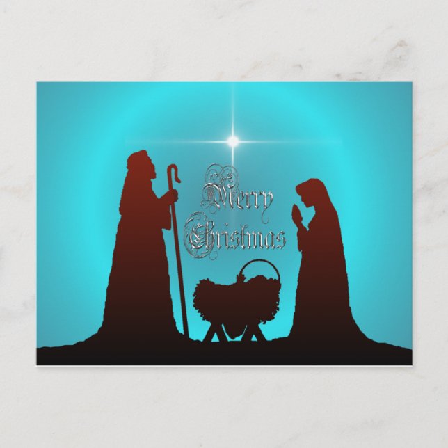 Cartão Postal De Festividades NATIVITY SILHOUETTE, FELIZ & STAR por SHARON SHARP (Frente)