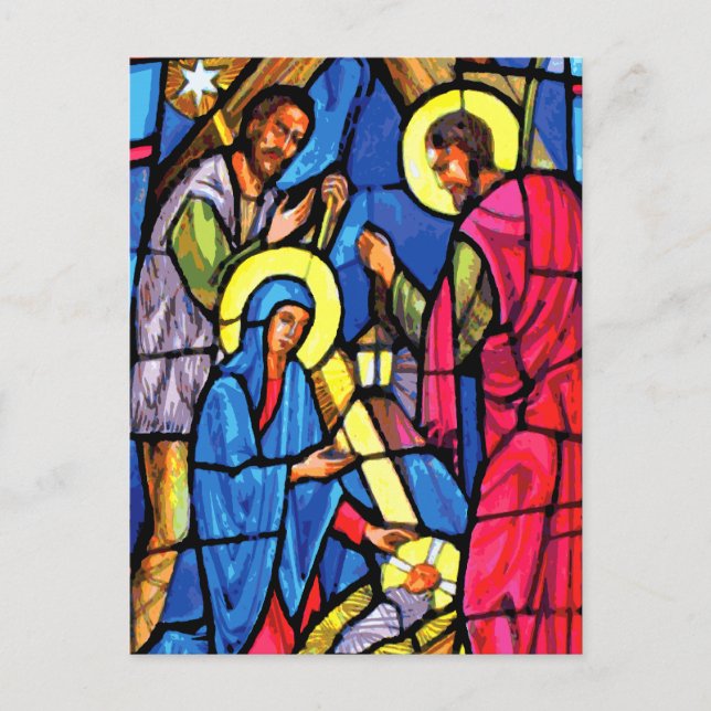 Cartão Postal De Festividades Nativity Stained Glass Christmas (Frente)