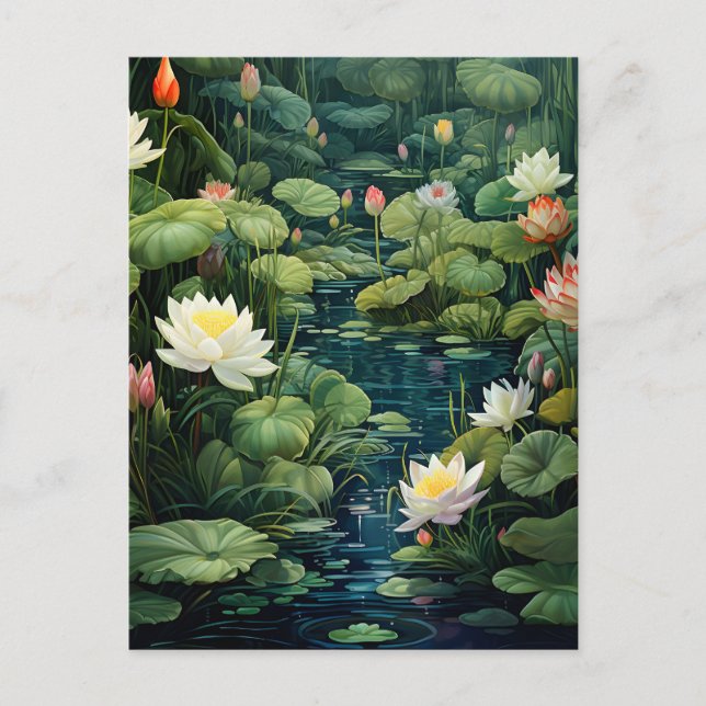 Cartão Postal De Festividades Natureza Lotus Water Lily Pond Landscape (Frente)