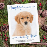 Cartão Postal De Festividades Naught Belo Funny Blue Buffalo Xadrez Pet Foto<br><div class="desc">O nojento é o novo bom, eu sou muito, muito legal! Envie cartões de natal fofos e divertidos com este cartão de feriado personalizado e super fofo. Feliz Natal do cão com pegadas bonitas num design de fotos moderno e divertido. Adicione a foto do seu cachorro ou da sua família...</div>