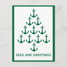 Cartão Postal De Festividades Nautical Anchor Tree Coastal Christmas