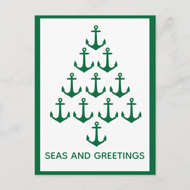 Cartão Postal De Festividades Nautical Anchor Tree Coastal Christmas (Frente)