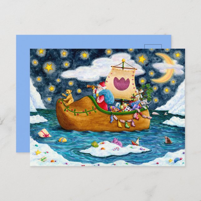 CARTÃO POSTAL DE FESTIVIDADES NAVIO CALÇADO NEERLANDÊS, ICEBERGS, BALEIA, URSO (Frente/Verso)
