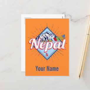 Cartão Postal De Festividades Nepal com Bandeiras Retro Feriado Vintage