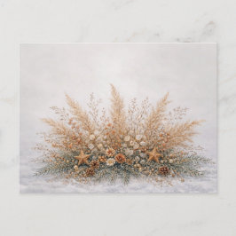Cartão Postal De Festividades Neutral Boho Christmas Botanical Pampas Arrangemen