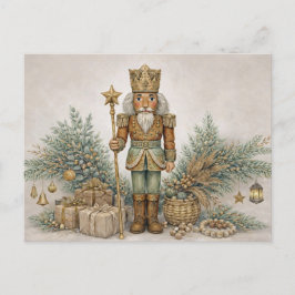 Cartão Postal De Festividades Neutral Boho Watercolor Christmas Nutcracker King 