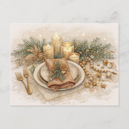 Cartão Postal De Festividades Neutral Boho Watercolor Christmas Table Setting