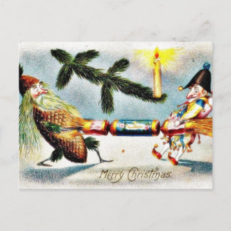 Cartão Postal De Festividades neve caiu sobre casa e árvore de natal