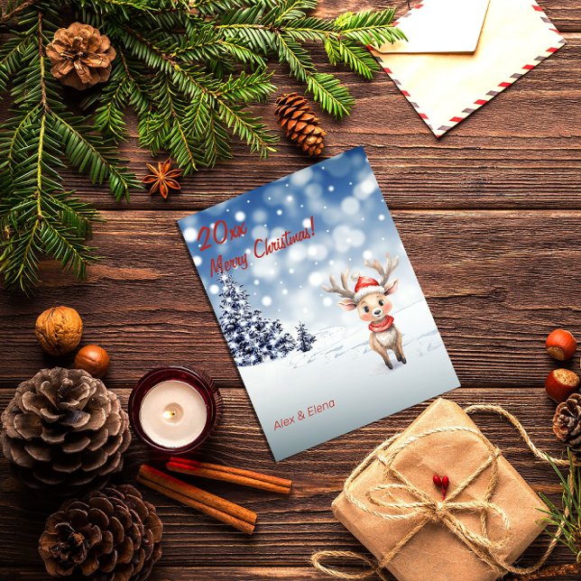 Cartão Postal De Festividades Neve de árvore de Natal Rudolph (Criador carregado)